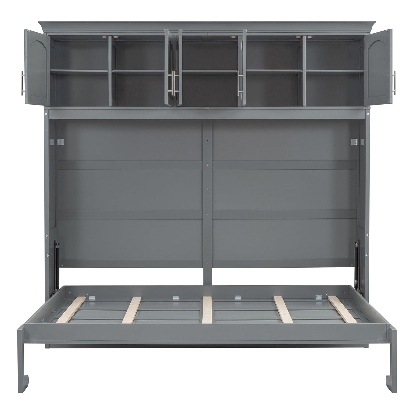 Ball & Cast Queen Size Murphy Bed Wall Cabinet Bedframe,can be Folded,Hideaway Chest with Top Storage Lockers,Wood Platform Furniture for Guest Room,Study,Office,Gray