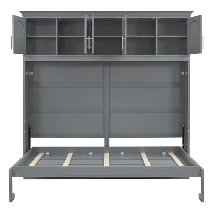 Ball & Cast Queen Size Murphy Bed Wall Cabinet Bedframe,can be Folded,Hideaway Chest with Top Storage Lockers,Wood Platform Furniture for Guest Room,Study,Office,Gray