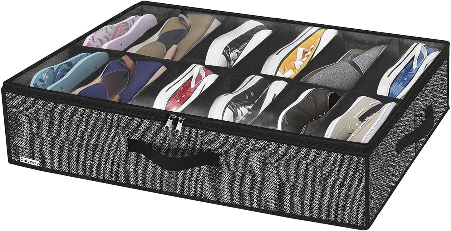 1 Pack 12 Closet, MXAUBSB1P Onlyeasy Under Bed Shoe Storage Organizer with Sturdy Handles and Clear Window Fits Pairs