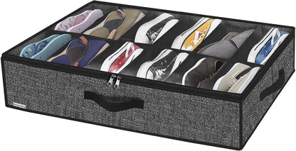 1 Pack 12 Closet, MXAUBSB1P Onlyeasy Under Bed Shoe Storage Organizer with Sturdy Handles and Clear Window Fits Pairs