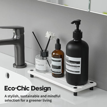 Razborci Instant Dry Sink Caddy Kitchen Sink Organizer, Quick Drying Diatomaceous Earth Stone Sink Tray Sponge Holder Soap Dish, Bathroom Countertop Vanity Dispenser Toothbrush Bottle, White, 10" x 4"