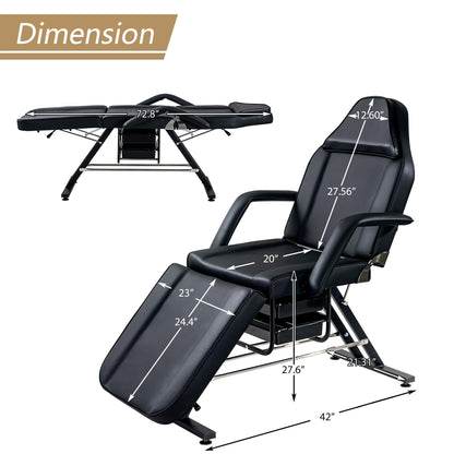 Konsilsa Multi-Purpose 3-Section Facial Bed Table with Hydraulic Stool - Adjustable Beauty Salon Tattoo Chair, Esthetician Spa Equipment, Two Removable Trays for Massage, Facial Lash Treatments