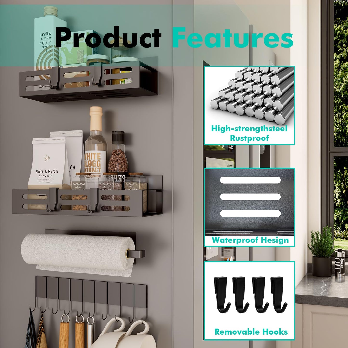 2 Pack Magnetic Spice Rack for Refrigerator, Black Magnetic Shelf and Fridge Kitchen Cabinet Organizers Storage Seasoning Organization Mini Shelves, Organizadores de Cocina