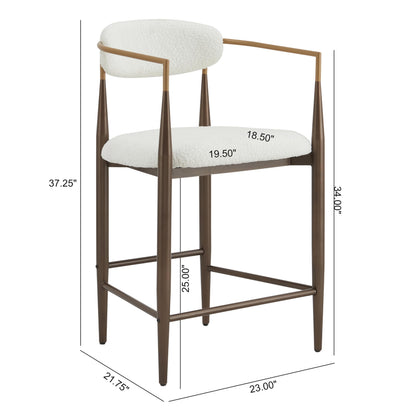 Christopher Knight Home Ebany 25" Barstools Set of 2, Metal Frame Counter Stool, Upholstered Bar Chair, Curved Back Barstool, Open Design Counter Stool for Kitchen Dining Island Table, Beige+Gold