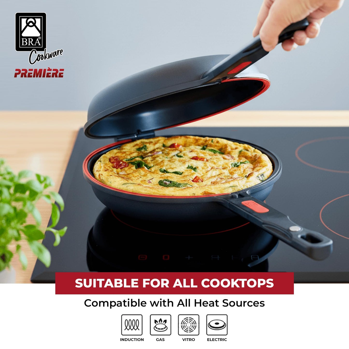 BRA COOKWARE Premiere Dual Skillet | 8 inches Double Frying Pan for Frittatas & Spanish Omelets | PFOA Free Triple Nonstick Coating | Full Induction Reversible Pan | Cast Aluminum Flip Skillet