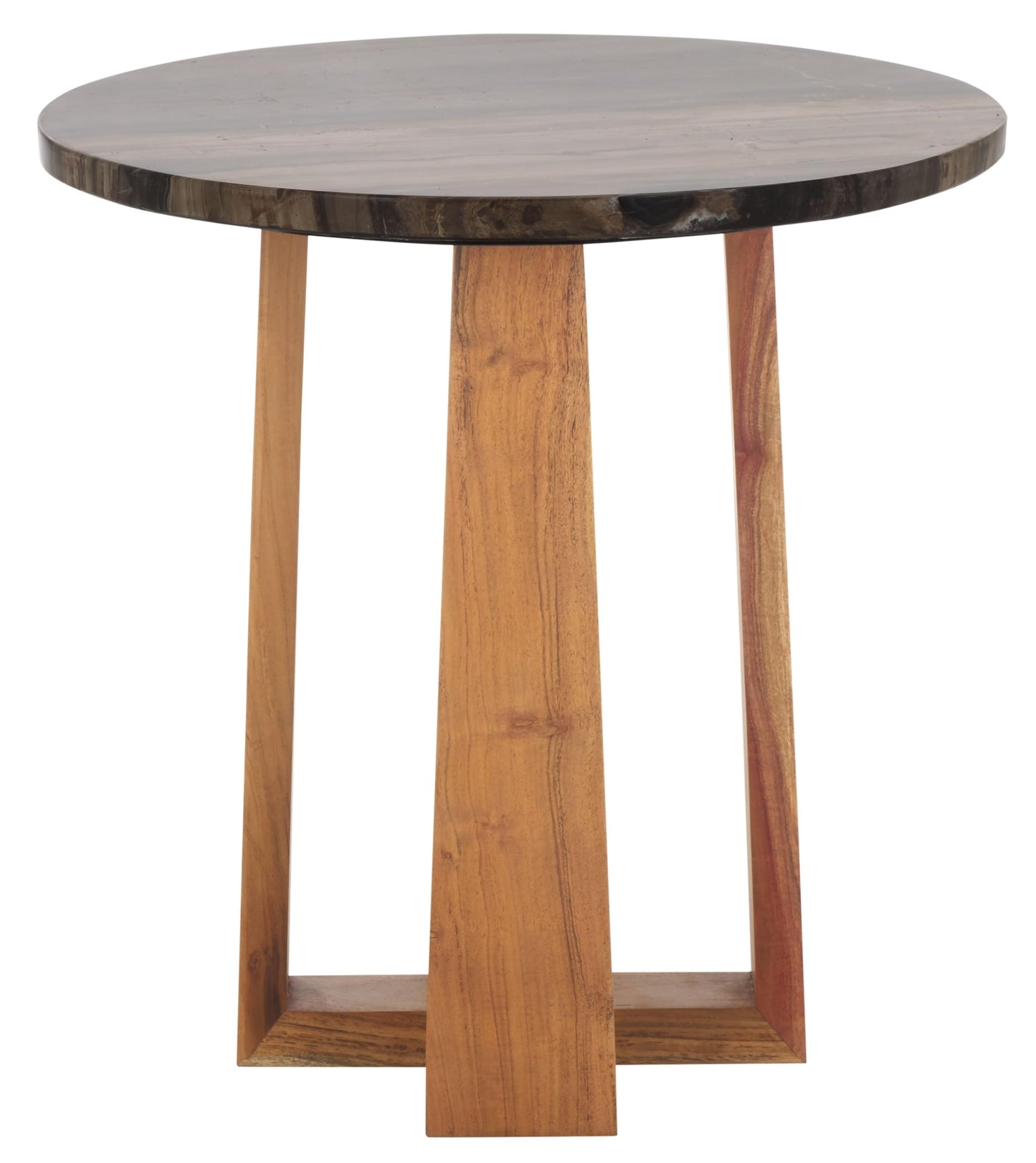 SAFAVIEH Couture Collection - Trenton Brown Marble Accent Table, Round Top with Sculptural Wood Base (SFV9704B)