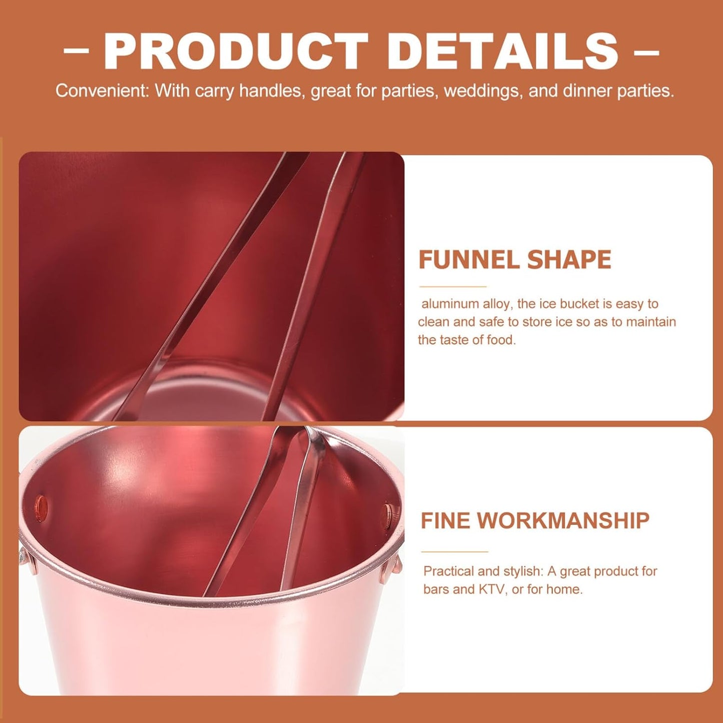 Metal Ice Bucket Pails for Beer & Wine, 1.25L Aluminum Alloy Cooler Bucket with Ice Tongs
