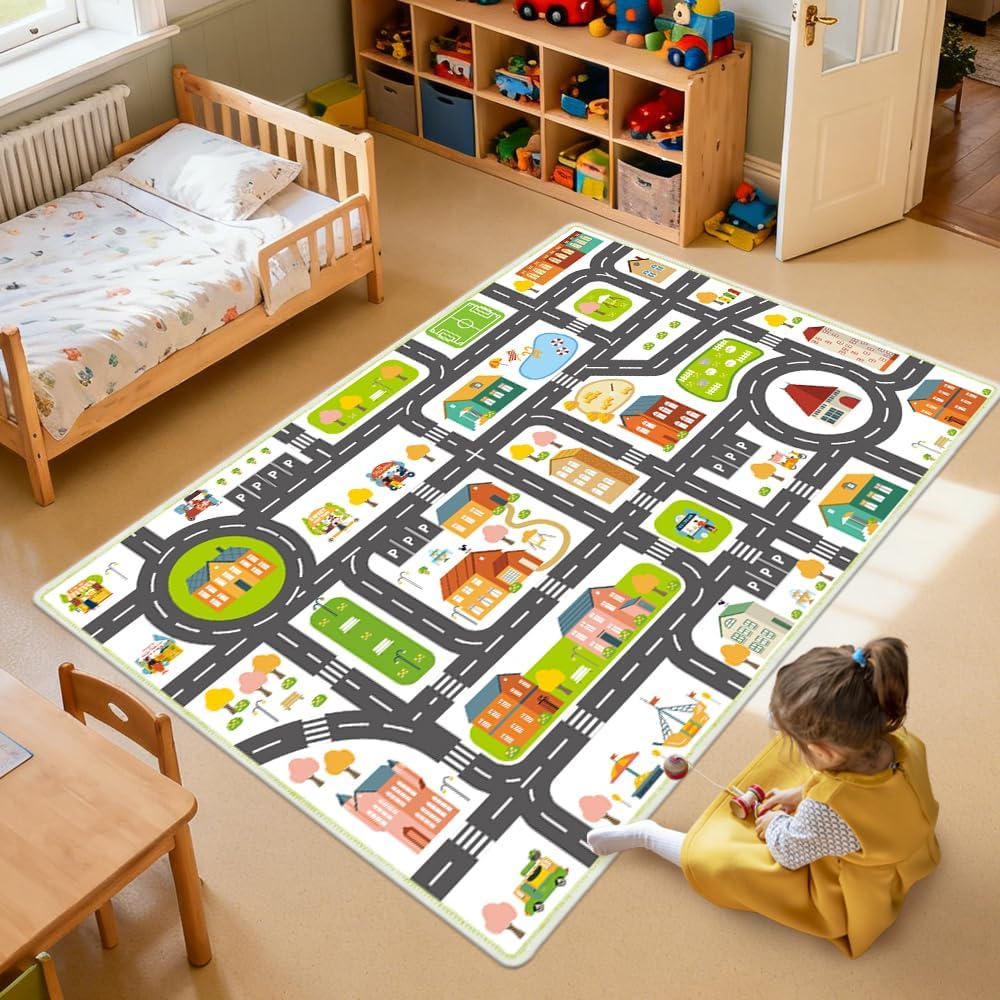 31' 47' 31"x47") Kids Rug x Car Rug Play Mat for Track Toys, Road Rugs for Kids, Area Rugs Soft Non Slip Fun Car Carpet