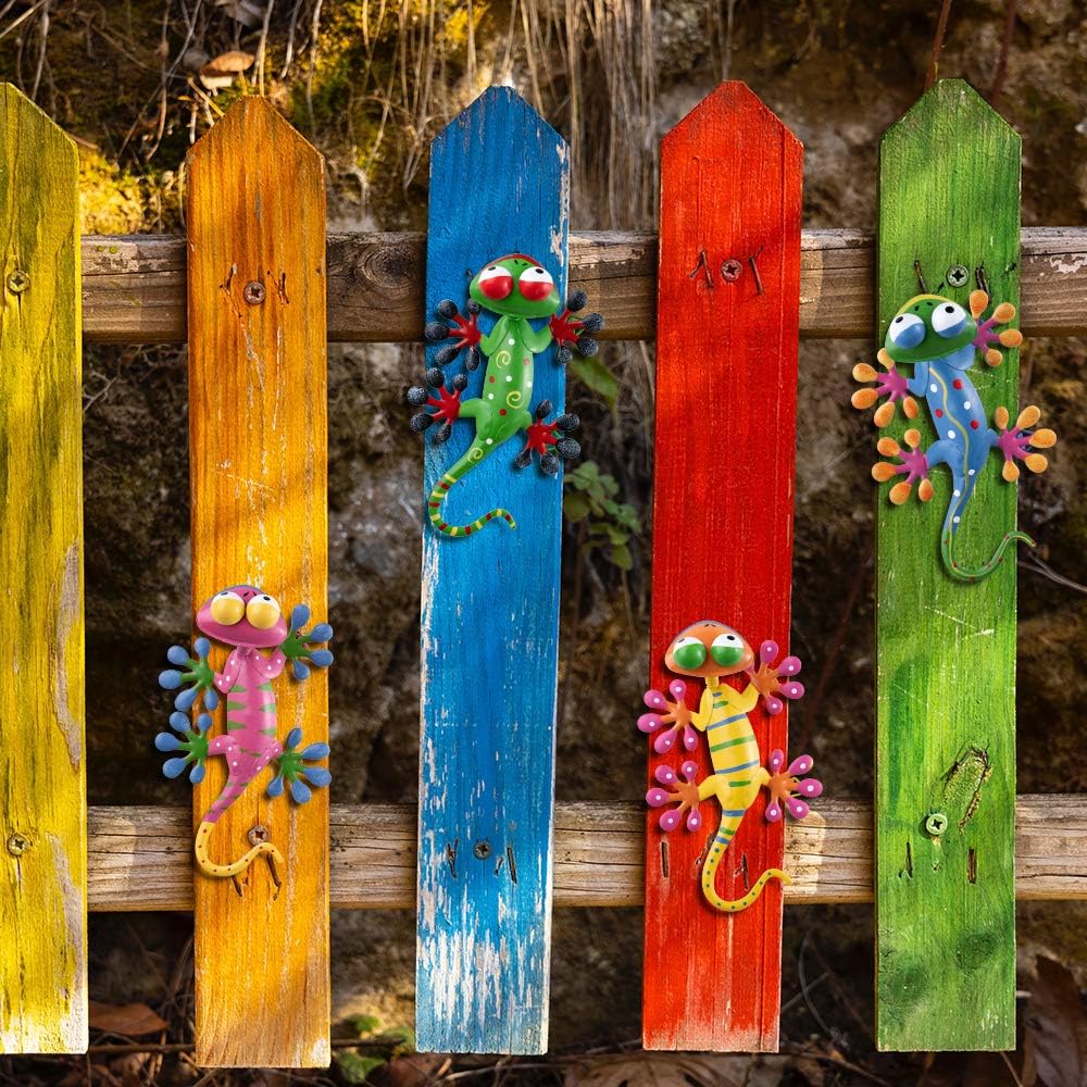 YEAHOME 4 Pack Metal Geckos Wall Art, Inspirational Mexican Outdoor Decor for Farmhouse, Porch, Patio