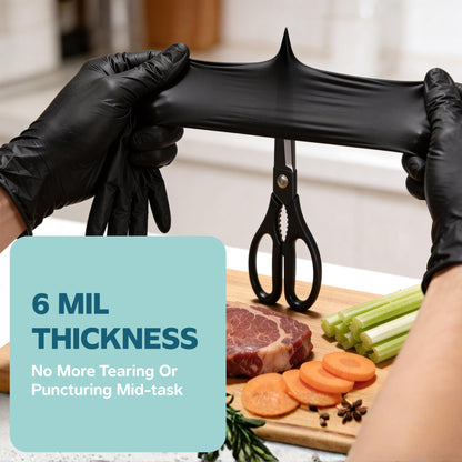 Comfy Package GUSTO Black Nitrile Gloves [100 Count] 6 Mil, HEAVY DUTY Disposable Gloves for Food Prep, Cooking, Tattoo, Cleaning – Latex-Free, Powder-Free, Textured Fingertips - Medium (Formerly