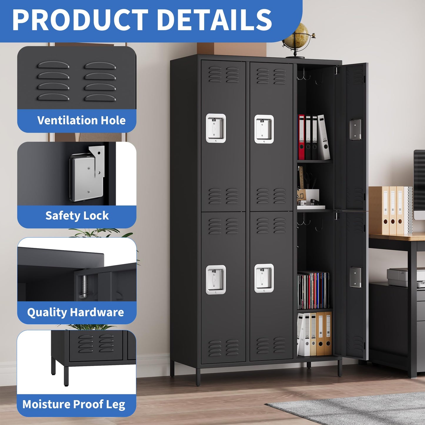 3 Doors Employee Lockers for Office, Metal Sorage Locker Combination, Lockable Employees Metal Locker With Door, Industrial Storage Lockers for Home, School, Gym