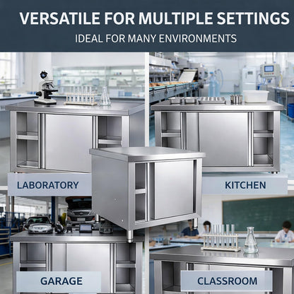 Stainless Steel Work Table, 39 in/42 in Commercial Food Prep Worktable, Heavy Duty Prep Worktable, Kitchen Cabinet Work Benches for Garage Restaurant, Home and Hotel(100x60x80cm/39.3x23.6x31.4in)