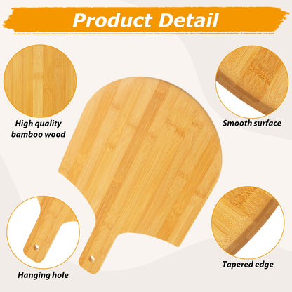 MUXHEL 4 Pcs Bamboo Pizza Peel 12 Inch, Wood Pizza Paddle 12 Inch, Pizza Cutting Board with Handle for Making Pizza