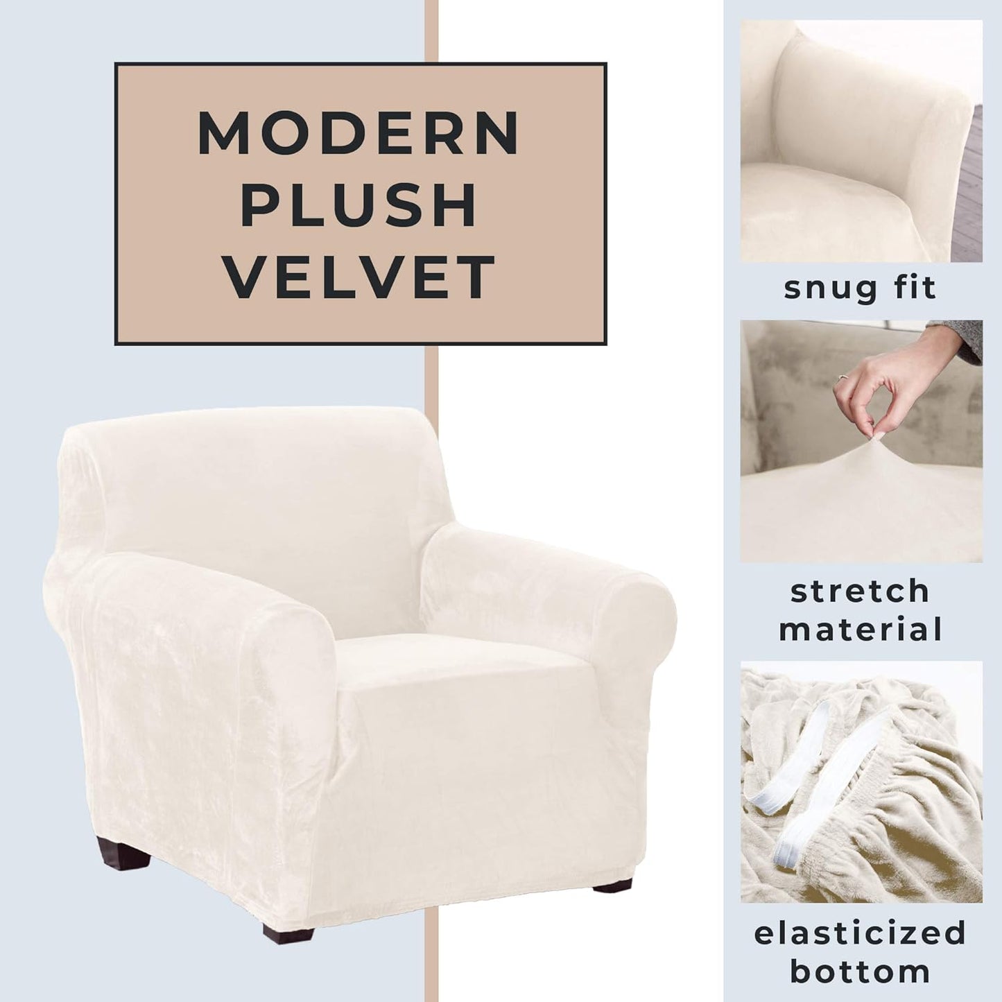 Great Bay Home Velvet Plush Stretch Arm Chair Slipcover. Velvet Chair Furniture Protector, Soft Anti-Slip, High Stretch