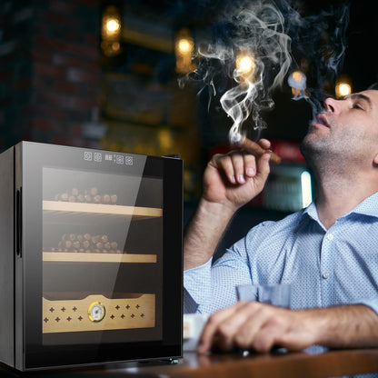 50L Electric Cigar Humidor, 300 Counts LED Lighted Temperature Control Cigar Storage Cabinet with Spanish Cedar Wood Shelves