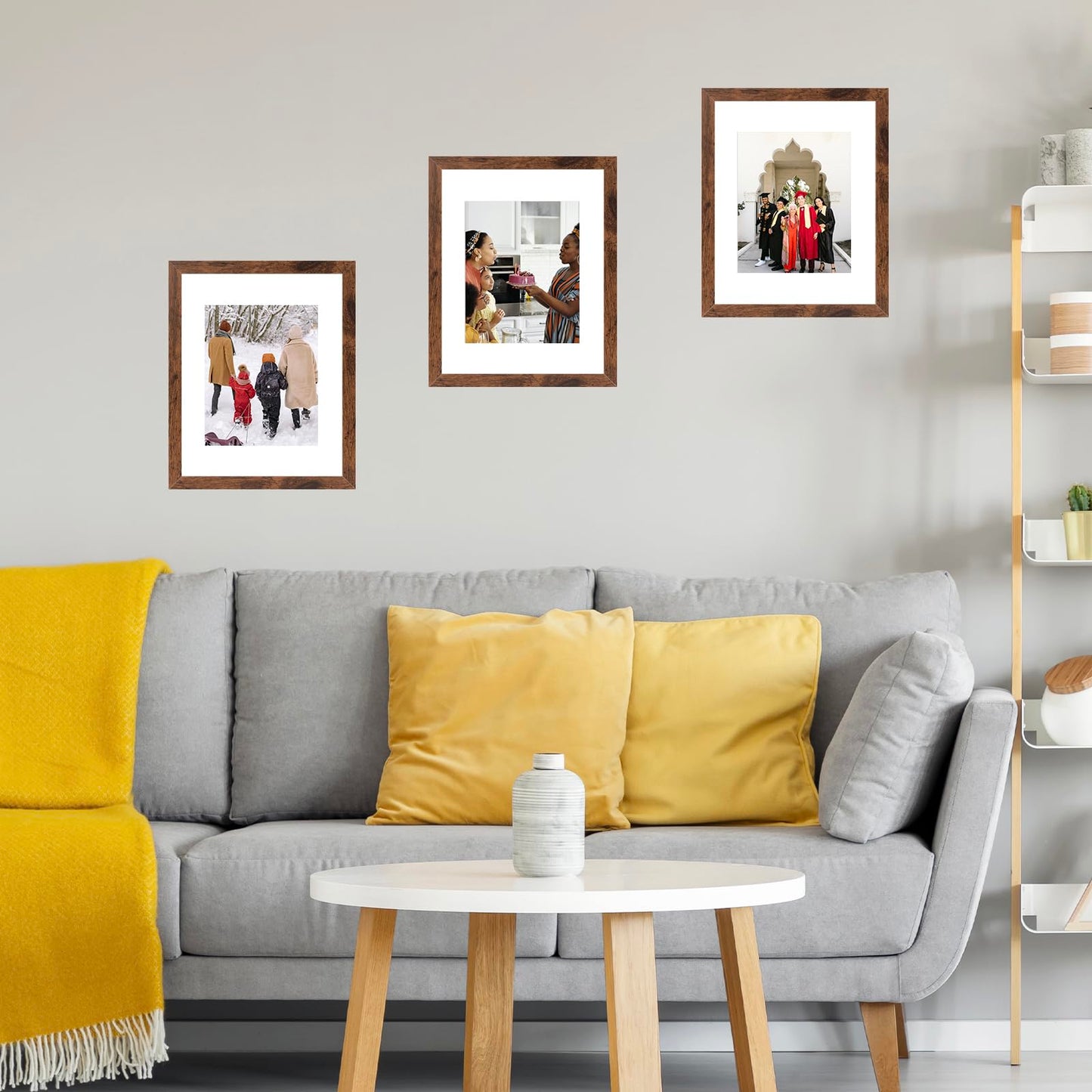 10x14 Picture Frame Set of 9 for 30 x 40 cm Diamond Art Painting, Display 8.5x11 with Mat or 10x14 without Mat, Wood 10 by 14 Wall Gallery Poster Photo Frames Bulk with 8.5x11 Mat,9 Pack, Deep Brown