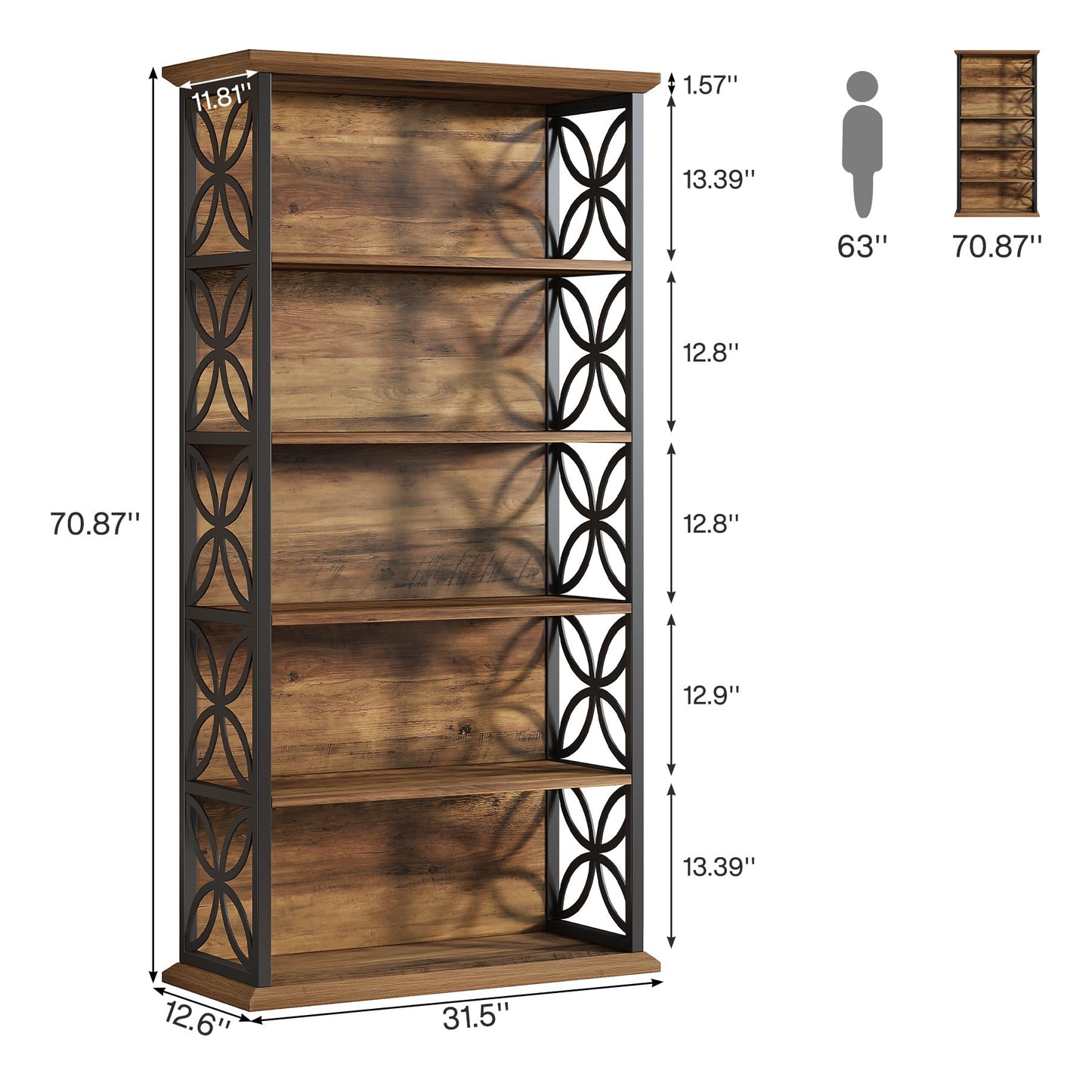 Tribesigns 6-Tier Tall Bookshelf Set of 2, 71" Industrial Bookcase with Metal Frame, Freestanding Open Storage Shelves for Home Office, Living Room, Bedroom