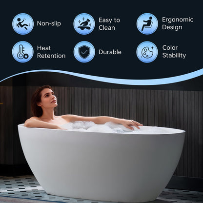 WOODBRIDGE 63" L x 28.35" W Stone Resin Luxury Contemporary Solid Surface Freestanding Soaking Tub in Matte White