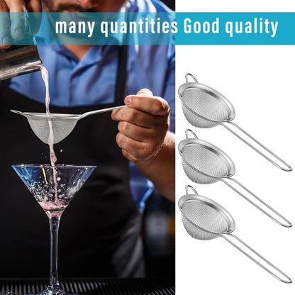 Epakh 9 Packs Stainless Steel Small Strainer, Fine Mesh Steel Cone Shaped Cocktail Strainer for Juice, Tea Herbs, Coffee Drinks, Long Handle Coffee Food, 3.2 Inches Silver