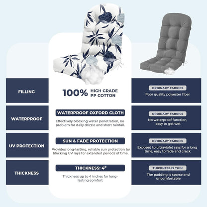 44 Inches Adirondack Chair Cushion Waterproof Indoor Outdoor Rocking Chair Cushion Patio High Back Chair Cushions