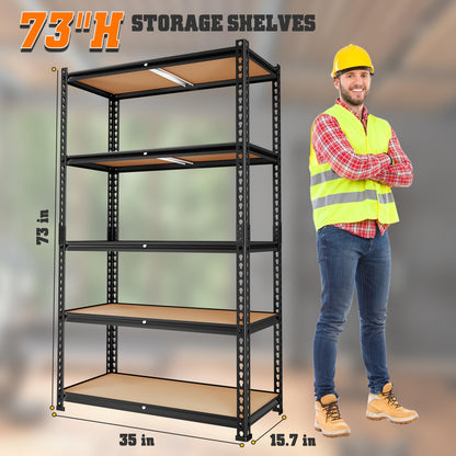 LEVELEVE 5-Tier Storage Shelving Unit, Metal, for Garage, Kitchen, Laundry Room, Adjustable, 35" L x 16" W x 73" H, Rectangular, 4 Pack