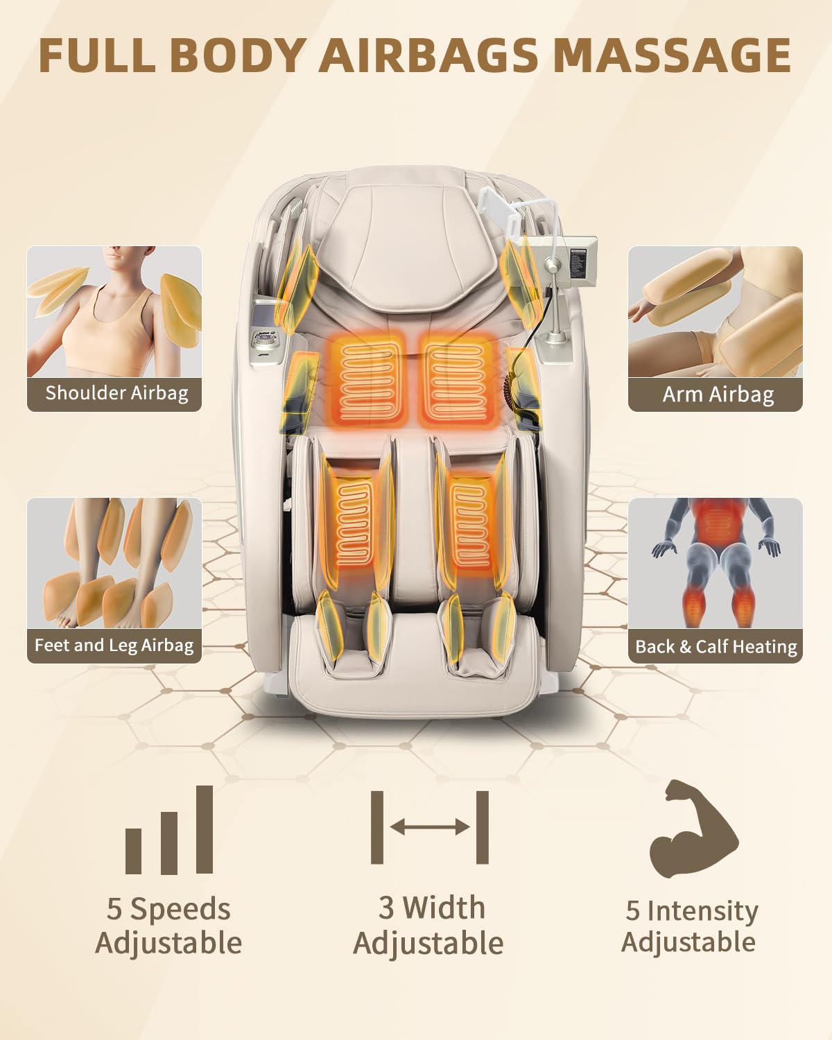 RelaxRelife Full Body Zero Gravity Massage Chair with Body Scan 4D Intelligent Shiatsu Strecth Massage, Back/Leg Heated with AI Voice Control Bluetooth Speaker Airbags SL Track Massage Beige