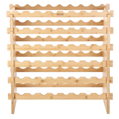 VEVOR 6-Tier 48 Bottles Stackable Modular Wine Rack, Freestanding Wines Holder Display Shelf, Solid Bamboo Wood Storage Racks, Wobble-Free Shelves for Kitchens, Dining Rooms, Cellars, Natural Color