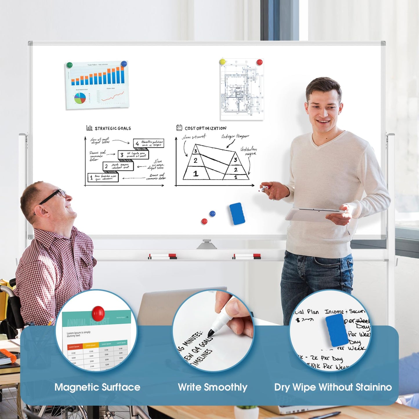 MaxGear Big Mobile Whiteboard, 72x40 Double Sided Magnetic Dry Erase Board with Stand, Height Adjustable Rolling Whiteboard for Home, School & Office, Heavy-Duty Aluminum Frame & Reinforced Packaging
