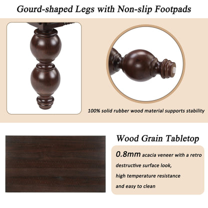 KEIKI 47''L Solid Wood Coffee Table with Storage Drawer, Rectangular Traditional Vintage Cocktail Center Table for Living Room, Rubber Wood Gourd-Shaped Legs, Acacia Wood Veneer, Espresso