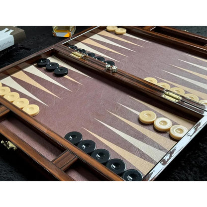 Turkish Backgammon Set for Adults, 19 Inch Luxury Ebony & Leather Backgammon Board, Premium Foldable Travel Game with Acrylic Checkers & Dice, Elegant Gift Choice for 2 Players