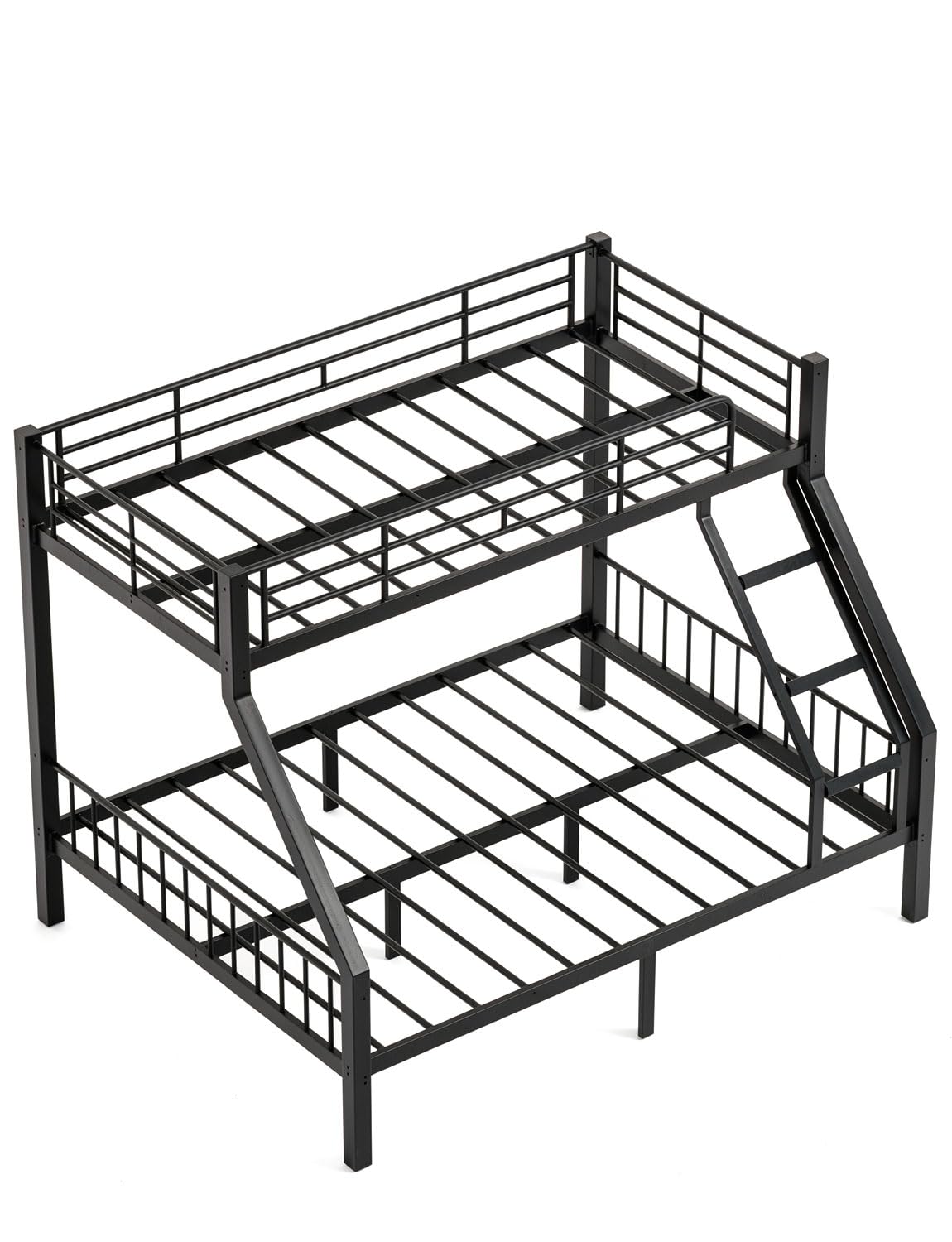 Mixcous Twin XL Over Queen Bunk Bed for Adults, Heavy Duty Metal Bunk Beds with Safety Guardrails & EVA Padded Ladder, Twin XL Over Queen Bunk Beds Frame with Noise-Free Slats, Space-Saving(Black)