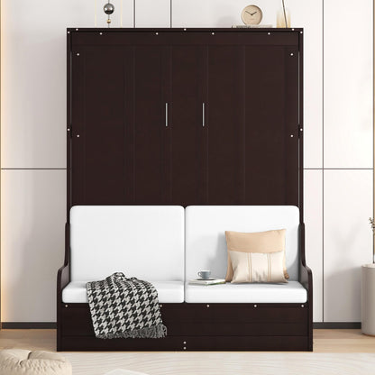 Ball & Cast Murphy Bed Wall Bed Queen Size with Cushion,Sofa Platform Bedfram Chest can be Folded,Wood Folding Hideaway w/Slat Support,Space-Saving Furniture for Guest Room,Study,Office,Espresso