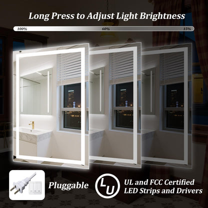 VETROVUE 60"x40" Large Smart LED Bathroom Mirror - Dimmable Brightness, Backlit & Frontlit Lighting, 3 Color Modes, Anti-Fog, Memory Function, Wall Mounted Lighted Vanity Makeup Mirror