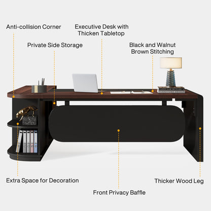 Tribesigns 80'' L-Shaped Desk, Large Executive Office Desk with 55'' Drawers Cabinet, Modern Computer Table with Storage Shelves, Business Furniture for Home Office, Walnut & Black