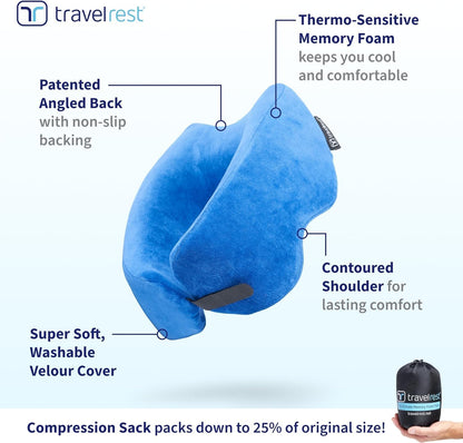 TRAVELREST Nest Neck Pillow Travel Essentials - Memory Foam Pillow and Patented Design, Support for Long Flights, Travel Accessories, Comfortable and Compact, Washable, Attaches to Luggage - Gray