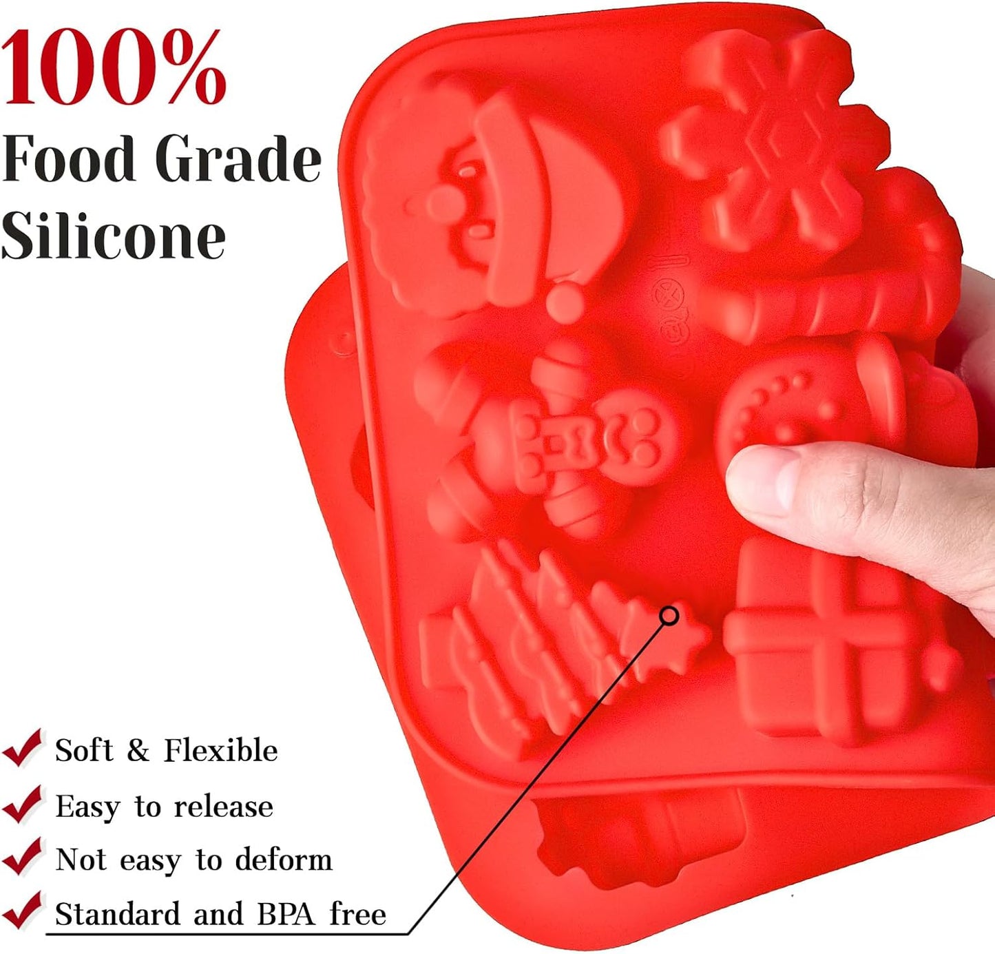 Christmas Silicone Chocolate Molds, 2PCS Holiday Gummy Candy Molds for Jello, Ice Cubes, Soaps