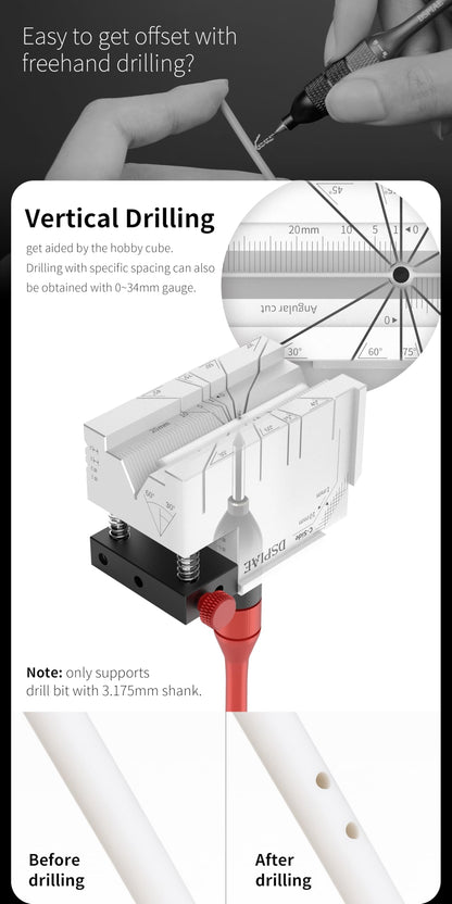 DSPIAE All-in-One Hobby Processing Platform with Glass File, Precision Model Cutting Cube with Drilling Guide and Angle Cutting for Edge Finishing