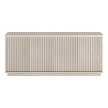 Henn&Hart Fluted TV Stand for TVs up to 65" with 2 Concealed Ribbed Storage Cabinets and Adjustable Shelves for Living Room, Family Room, or Office, Beech White