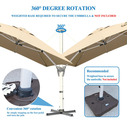 LKINBO 10x13 FT Rectangle Cantilever Umbrella with Cross Base, Heavy Duty Large Patio Umbrella 360 Degree Rotation Outdoor Offset Umbrella with Easy Tilt & Crank for Pool Deck Backyard, Khaki