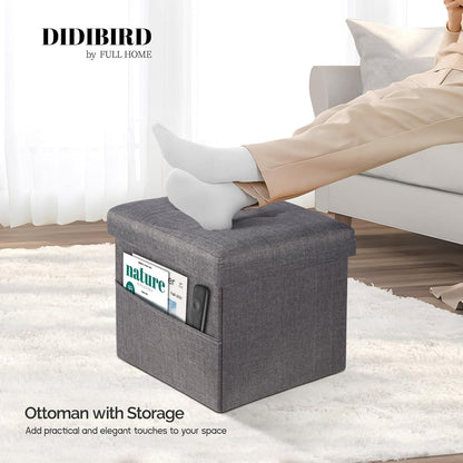DIDIBIRD Room,Bedroom,Office,Dorm,287 lb Capacity,17x13x13in,Grey Storage Ottoman,Folding Ottomans with Storage,Linen
