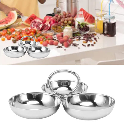 Fdit Snack Bowl Fruit Plate, 3 in 1 Portable 304 Stainless Steel Snack Plate for Candy for Home for Barbecue for Fruit (12)