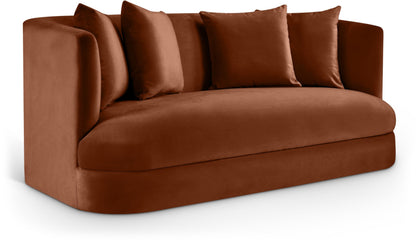 Meridian Furniture 699Cognac-L Alder Collection Modern | Contemporary Loveseat with Ultra Luxe Cognac 460 GSM Velvet, Solid Wood Frame, 66" W x 36" D x 30" H, Cognac