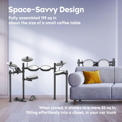 ALLSET Groove Electric Drum Kit - 8" Double Layer Mesh Pads | 210+ Sounds | Full Size Kit/ 10" Cymbal & Rock Solid Pedals | Silent Practice | Compact foldable Design| Ideal for Kids & Adults