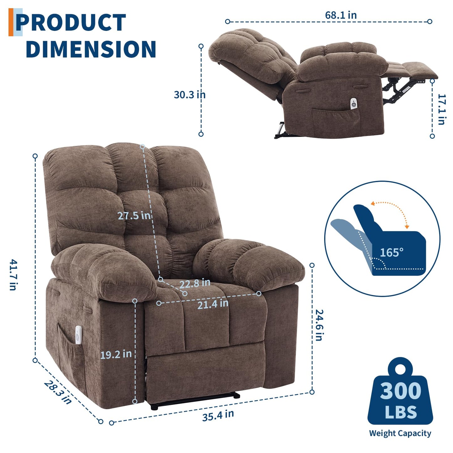 Garvee 21.4in Wide Recliner Chair,Massage & Heat Recliner Chair for Adults,Home Theater Seating with Lumbar Support,Ergonomic Breathable Fabric Nursery Rocking Chairs for Living Room