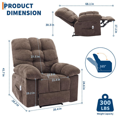 Garvee 21.4in Wide Recliner Chair,Massage & Heat Recliner Chair for Adults,Home Theater Seating with Lumbar Support,Ergonomic Breathable Fabric Nursery Rocking Chairs for Living Room