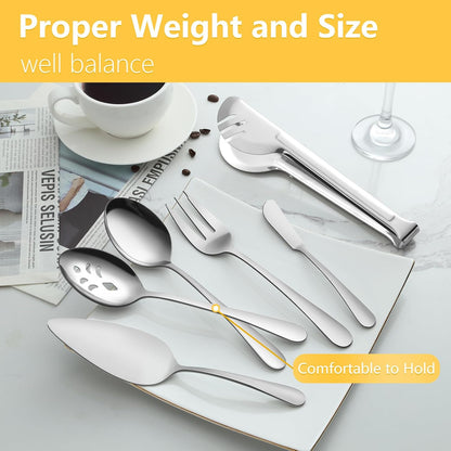 Pleafind 10 PCS Serving Utensils Set, Stainless Steel with Serving Spoons, Slotted Spoons, Forks, Tongs