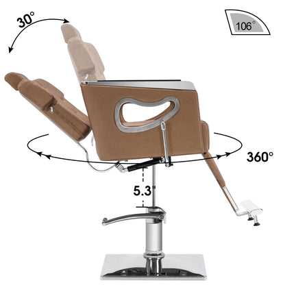 BarberPub Barber Chair Reclining Salon Chair for Hair Stylist, Antique Hair Spa Salon Styling Beauty Equipment 8132 (Gold)
