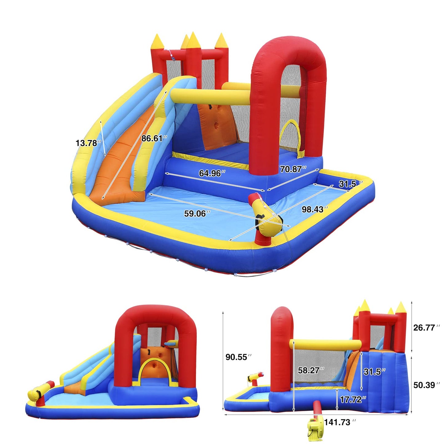 JOYLDIAS Inflatable Water Slide Bounce House,Slide Bouncer Castle Playhouse w/Splash Pool,Jump Area, Climbing Wall,Basketball Hoop,450W Air Blower for Kids Backyard Indoor Outdoor Use,Free Water Gun