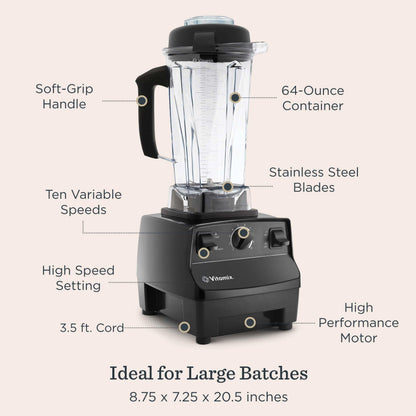 Vitamix 5200 Professional Grade Blender for Smoothies, Food Grinder and Emulsifier, 64oz Pitcher, Black