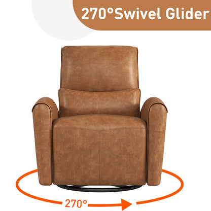 Bonzy Home Power Swivel Rocker Recliner Chair with USB Port, 23.2" Wide Seat, Fixed Lumbar Support, Upholstered Glider Chair for Nursery Living Room, Brown